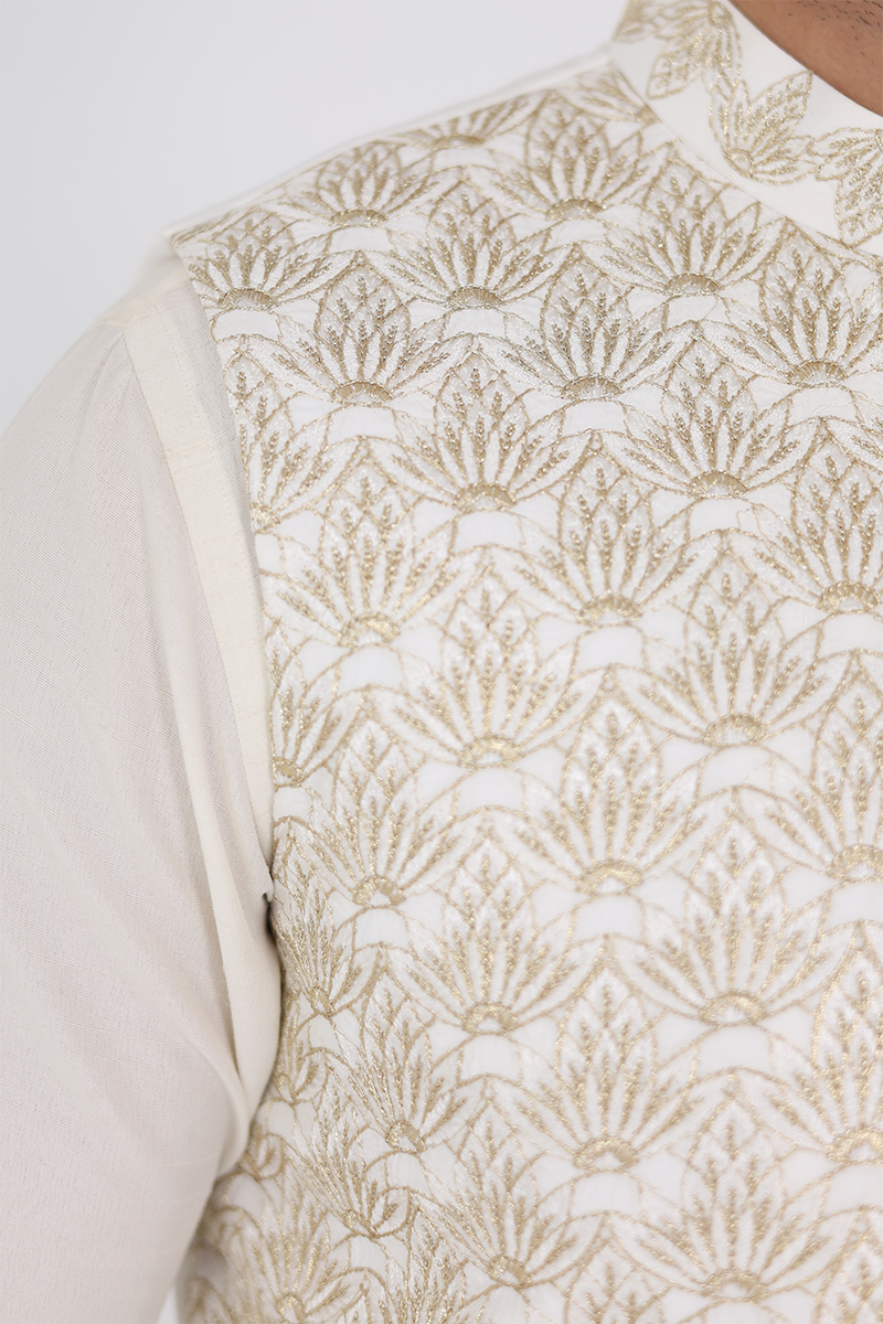 Tajveer Awami Waist Coat Wht