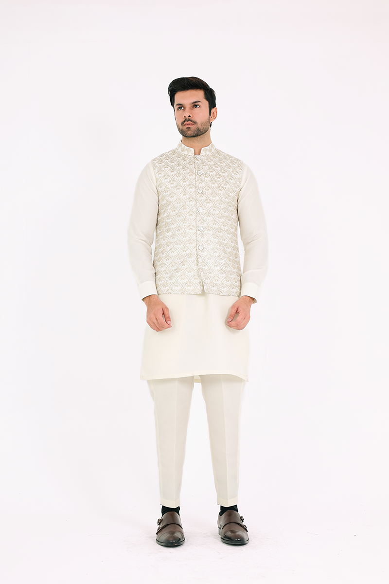 Tajveer Awami Waist Coat Wht