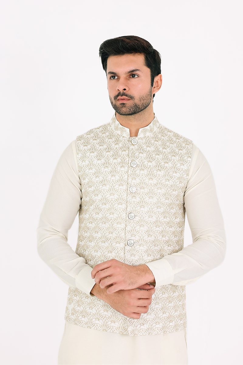 Tajveer Awami Waist Coat Wht