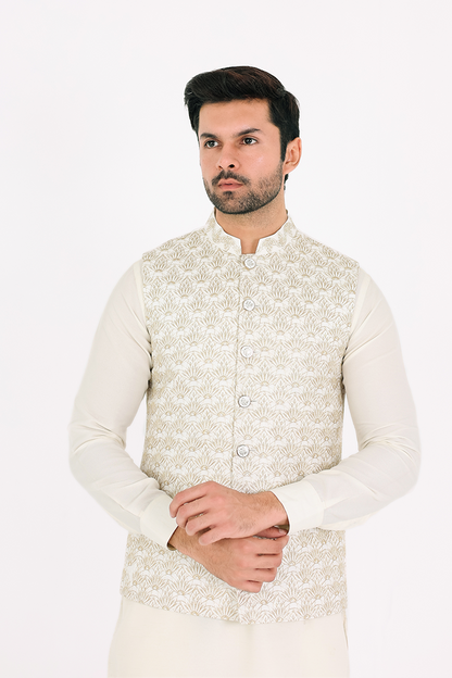 Tajveer Awami Waist Coat Wht