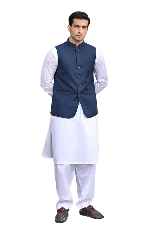 Nubaid Awami Waistcoat-Navy Blue