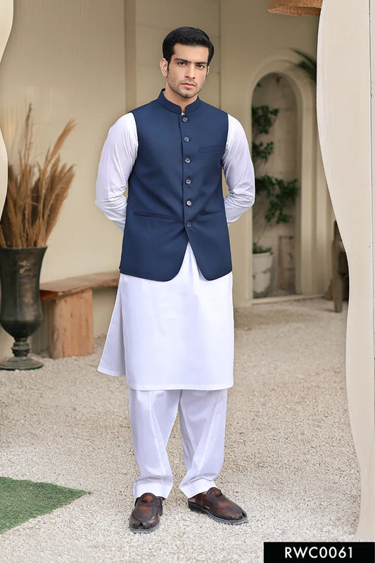 Nubaid Awami Waistcoat-Navy Blue