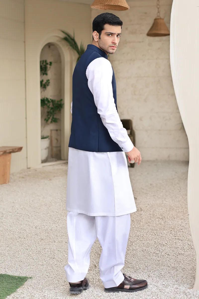 Nubaid Awami Waistcoat-Navy Blue