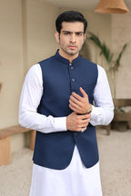 Nubaid Awami Waistcoat-Navy Blue