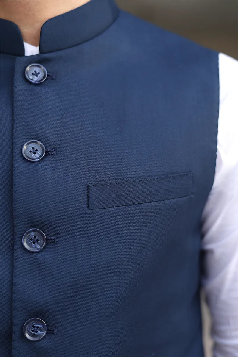 Nubaid Awami Waistcoat-Navy Blue