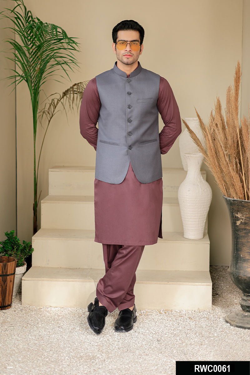 Rooshan Awami Waistcoat-Grey