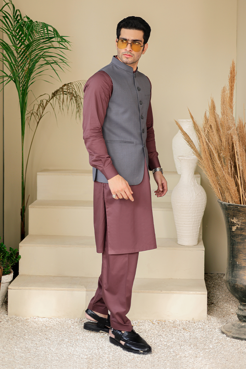 Rooshan Awami Waistcoat-Grey