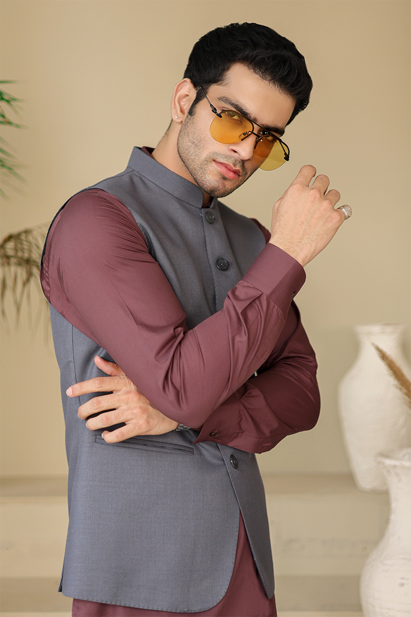 Rooshan Awami Waistcoat-Grey