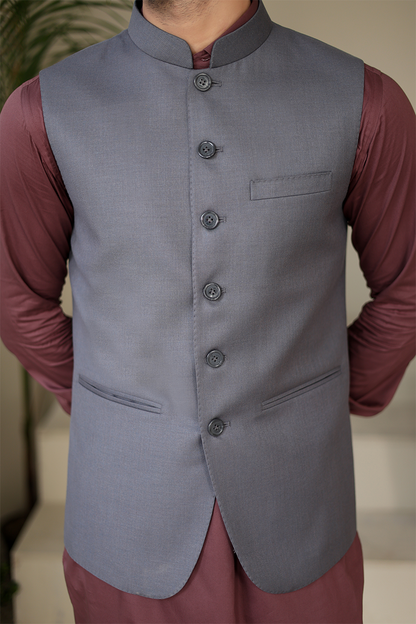 Rooshan Awami Waistcoat-Grey