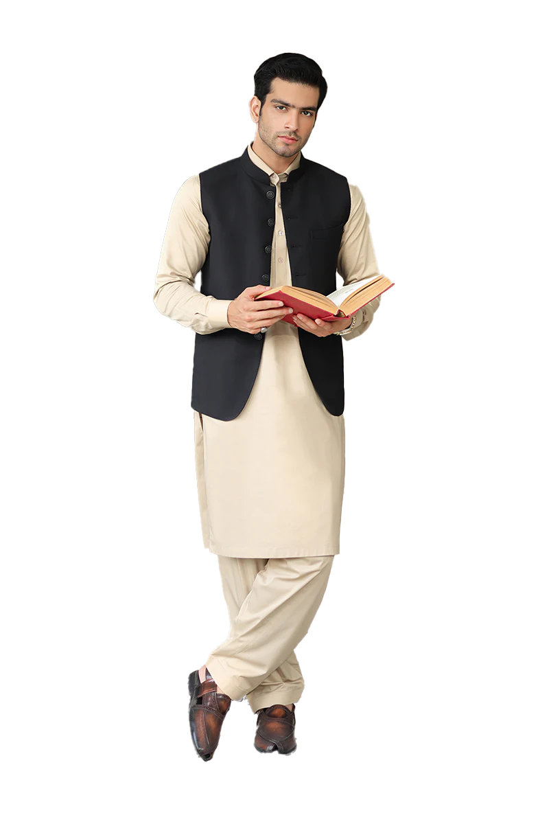 MAHIR-E-TASWEER AWAMI WAISTCOAT-DARK BLUE Main image