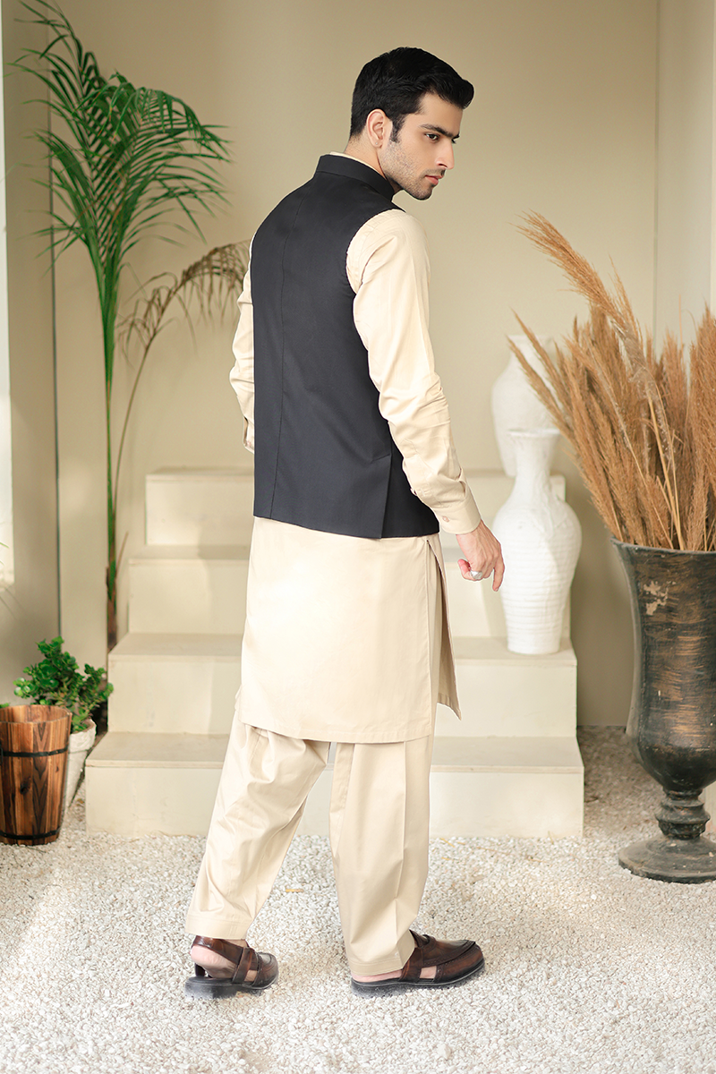 MAHIR-E-TASWEER AWAMI WAISTCOAT-DARK BLUE Secondary image
