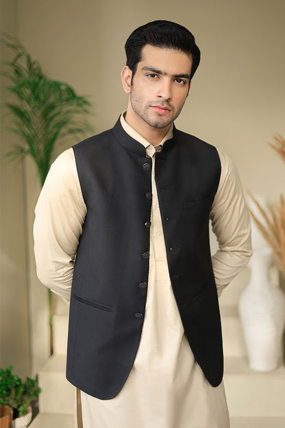 MAHIR-E-TASWEER AWAMI WAISTCOAT-JET BLACK