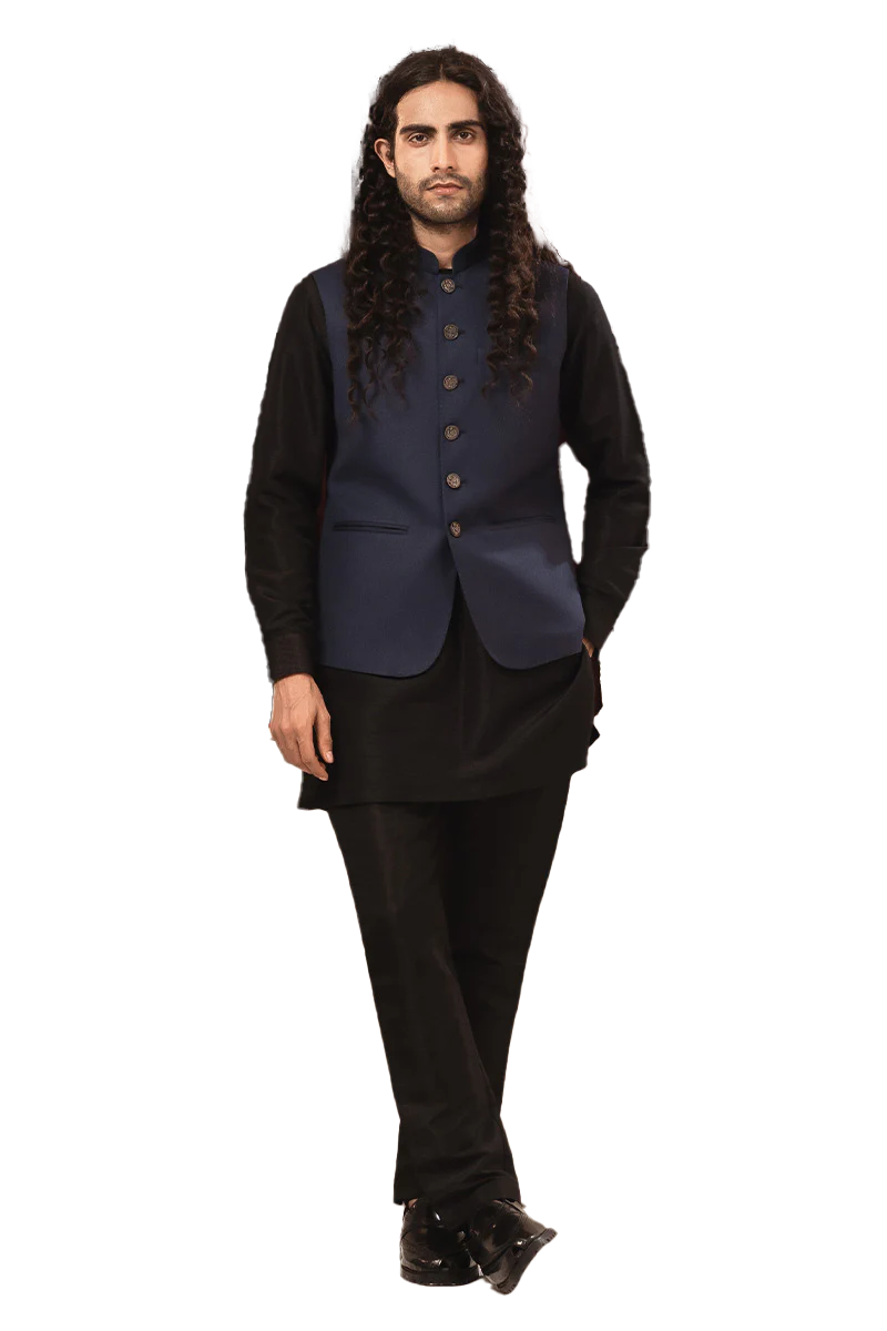 Saanjh Awami Waistcoat-Blue Main image
