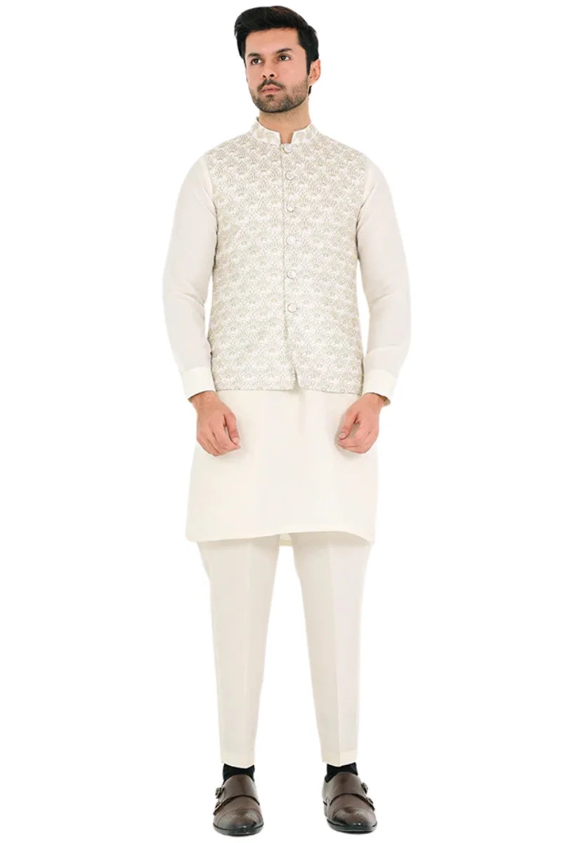 Tajveer Awami Waist Coat Wht
