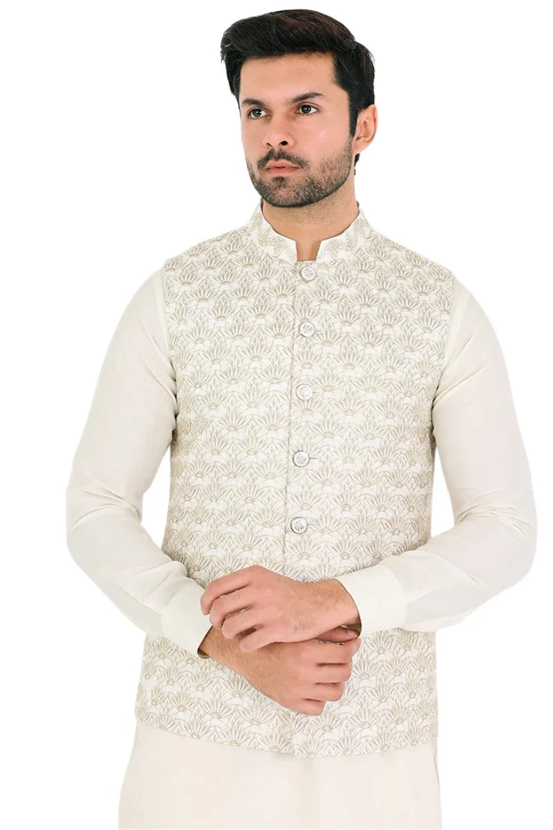 Tajveer Awami Waist Coat Wht Secondary image